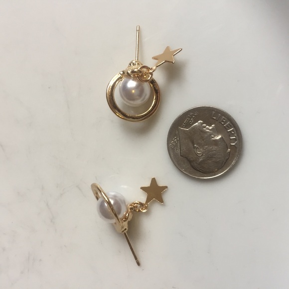 🌟Awesome Faux Pearl Boho Celestial Star And Saturn Planet Stud Earrings 🪐 - Picture 2 of 5